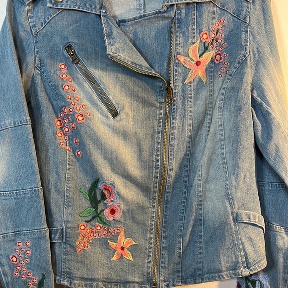 Colleen Lopez Embroidered Denim Moto Jacket - Picture 2 of 6